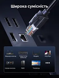 Мережевий кабель Ethernet UGREEN NW315 1 м патч-корд RJ45 штекер на RJ45 штекер Cat6A до 10 Гбіт/с UTP жили CCA з подовженою засувкою чорний (55155) - мініатюра 5