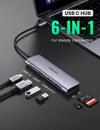 Розгалужувач - хаб Ugreen CM195 Usb-C to 2 Ports Usb3.0-A Hub + HDMI + TF / SD (UGR-70411) сірий - мініатюра 7