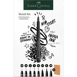 Лайнер Faber-Castell набір ручок капілярних та блокнот Sketch Set колір чорний (XXS, XS, S, F, M, 1,5, B, FM) (32468) - мініатюра 4