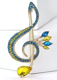 Брошка "Скрипковий ключ", брошка шпилька, жовто-блакитна