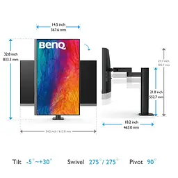 TFT 27" BenQ PD2706UA, 4K UHD, IPS, 99% sRGB, HDR10, HDMI, DP, USB-C, USB-hub, HAS, колонки - мініатюра 9