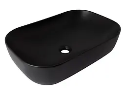 Раковина накладна Qtap Robin 600x390x150 мм, Matt Black, прямокутна, без донного клапана QT132143PMBMBN