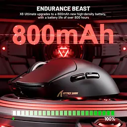 Бездротова миша ATTACK SHARK X8 Ultimate 42000 DPI PAW3950MAX,8K Sensor,Nordic 54L15 Чорна - мініатюра 5