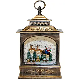 Новорічний ліхтар XMAS WDL-24007 бронзовий — різдвяний світильник нічник з ефектом снігу