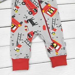 Сліп з начосом Firetruck на блискавці зріст 68 см (3 - 6 місяців) Malena Сірий з червоним принтом - мініатюра 3