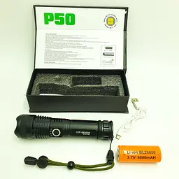 Ліхтар акумуляторний ручний металевий ліхтарик із зумом 26650 battery BL X71 P50 чорний - мініатюра 4