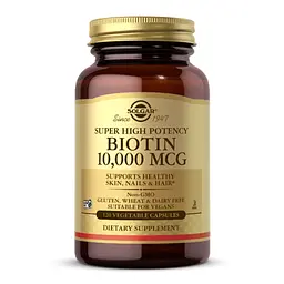 Біотин Solgar 10 000 мкг (Biotin) - 120 веганських капсул, для волосся, шкіри та нігтів