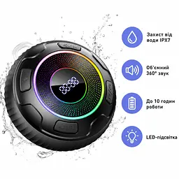 Водонепроникна Bluetooth колонка Hupoaf S5 IPX7 для душу пляжу кемпінгу подорожей з підсвіткою та дисплеєм часу (SKU-033) - мініатюра 2
