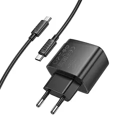 МЗП Hoco CS61A Bright PD30W+QC3.0 (1USB-A/1C) + кабель Type-C to Type-C Black - мініатюра 5