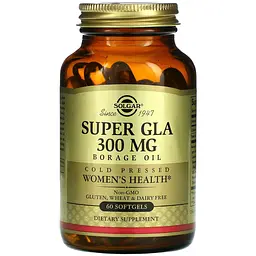Гамма-ліноленова кислота Solgar Super GLA Масло огірковика жіноче здоров'я 300 мг 60 капсул