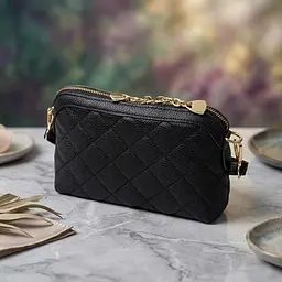 Класична сумка жіноча через плече з натуральної стьобаної шкіри Vintage 22315 чорна - мініатюра 4