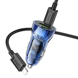 Адаптер авто + кабель Type-C to Lightning - HOCO Z47A Transparent Discovery Edition сині