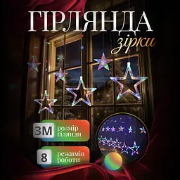 Гірлянда-штора Зірки розмір 3*0,7 м 12 фігур, мультиколор GarlandoPro 1733053ML - мініатюра 9