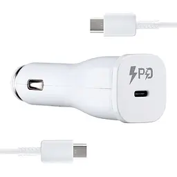 Автомобільний зарядний пристрій Samsung Single Port Car Charger Type-C Port 25W With Cabble Type-C to Type-C High c0py Білий