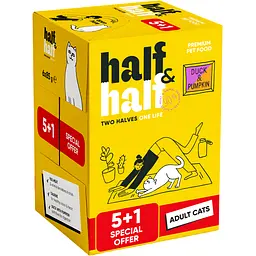 Набір вологих кормів 5+1 Half & Half з качкою та гарбузом в соусі для дороcлих котів 6 шт. х 85 г - мініатюра 2