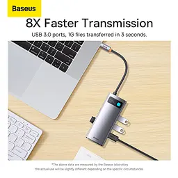 USB-хаб Baseus Metal Gleam Series 4-in-1 Multifunctional Type-C HUB Docking Station Gray（Type-C to USB3.0*4） (WKWG070013) - мініатюра 10