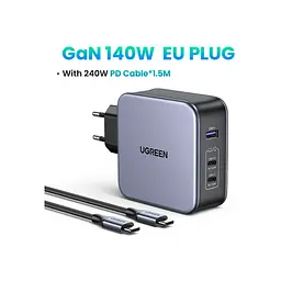 Зарядний пристрій Ugreen 3xUSB 140W (2хUSB-C+USB-A) Gan CD289 with C to C Cable 1.5m (90549) - мініатюра 3