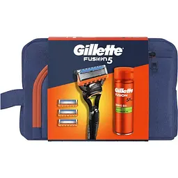 Подарунковий набір: Станок для гоління чоловічий Gillette Fusion5 з 4 змінними картриджами + Гель для гоління Gillette Fusion5 для чутливої шкіри 200 мл + Косметичка - мініатюра 2