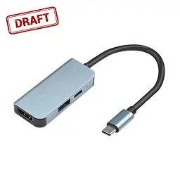 Хаб 2E USB-С USB-A 3.0/USB-C PD/HDMI 0.14 м сірий