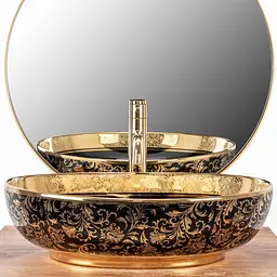 Умивальник Rea Margot black gold накладний REA-U8978, Чорний - мініатюра 3