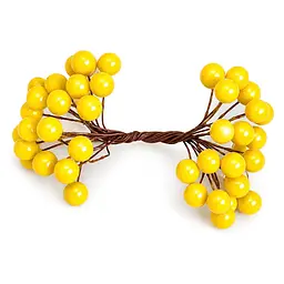 Декоративні ягоди на дроті Калина Bambi DBOW-Yellow жовтий, 12 мм, у пучку 40 ягідок