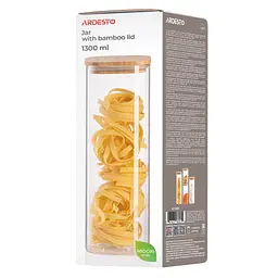 Ємність для сипучих продуктів Ardesto Midori 1300мл, скло, бамбук, квадратна, прозорий (AR1313BBS) - мініатюра 4