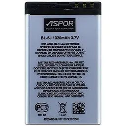 Акумулятор Aspor BL-5J для Nokia 5228/5230/5233/5800