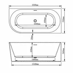 Кутова акрилова ванна VBI Nordend Right 160x75, біла VBI-070716R - мініатюра 2