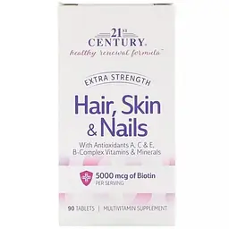 Дієтична добавка 21st Century Extra Strength для Волосся, Шкіри і Нігтів 90 таблеток (1999577)