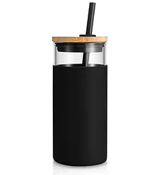 Скляна пляшка OldBro з силіконом 20oz з бамбуковою трубочкою black 550 мл - мініатюра 3