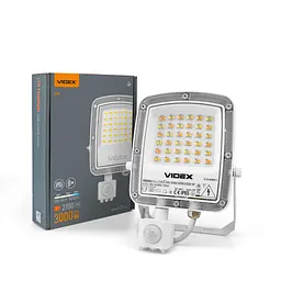 LED прожектор Videx F5, 30W 3000-5000-6500K з датчиком руху 230V White (VL-F5-030CW-S) (29261-000)
