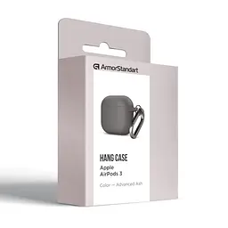 Силіконовий чохол для навушників Apple AirPods 3, Hang Case, сірий, ультратонкий захисний кейс товщиною 2 мм, захист від подряпин, пилу та ударів, компактний, з карабіном для кріплення, ArmorStandart (ARM60306) - мініатюра 8