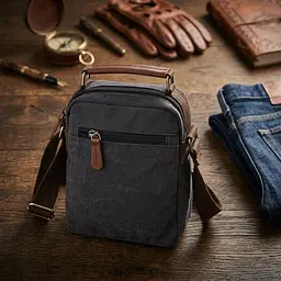 Стильна чоловіча сумка із щільного текстилю 21225 Vintage чорна - мініатюра 4