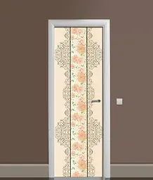 Вінілова 3D наклейка на двері Квітковий візерунок ПВХ плівка орнамент бежевий 60х180 см Happy Pocket Z181332
