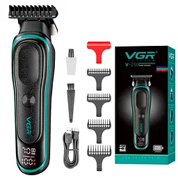 Триммер VGR V-250, 4 насадки, LED-дисплей, 7000 RPM, 1400 mAh, Green