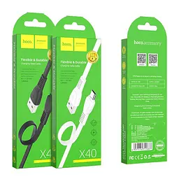 Кабель HOCO X40 USB to Micro 2.4A, 1m, TPE, TPE connectors, чорний - мініатюра 3