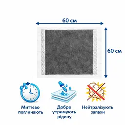 Пелюшки для собак Пухнасте Щастя 60х60 см з бамбуковим вугіллям 30 шт. Чорні - мініатюра 2