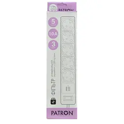 Мережевий фільтр живлення Patron 3m (SP-53) + 2 USB 2.0, 2.1A , 5 роз. BLACK (EXT-PN-SP-53-USB) - мініатюра 2