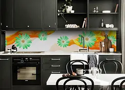 Кухонний фартух Зелені Квіти вінілова наклейка для кухні ПВХ Шовк Помаранчевий 60х250 см Happy Pocket Z181399