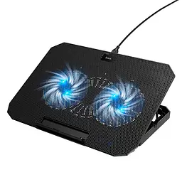 Підставка під ноутбук HOCO GA4, 12-17", 2*140mm 1300±10% RPM, корпус пластик+алюміній, 2xUSB 2.0, 357x262x30mm, RGB, Black, Box
