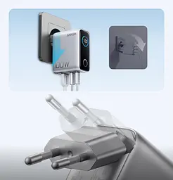 Мережевий зарядний пристрій Anker GaN Charger 100W, 2xUSB-C, 1xUSB-A, Display Silver (B121BG41) + кабель USB Type-C - мініатюра 2