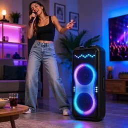 Портативна акустика ZXX-1510 / Караоке колонка 100 Вт / Переносна акустична колонка з LED-підсвічуванням + 2 мікрофони / Подвійна 10-дюймова акустична переносна колонка - мініатюра 3