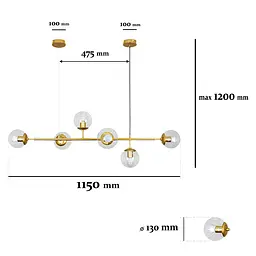 Люстра стельова Levistella 7529802-6 GD+CL, E27, 6 плафонів, прозоре скло, золото, сучасний стиль для дому - мініатюра 2