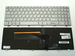 Клавіатура для DELL Inspiron 15-7000, 7537 Series (RU Silver з рамкою та підсвічуванням). Оригінал.