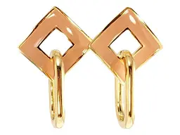 Сережки Xuping QQMM Позолота 14K пусети "Ромби з бежевою емаллю та овальними підвісками" (115167)