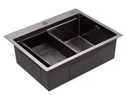 Кухонна мийка Kroner KRP Schwarze - 6350HM PVD (3.0/1.0 мм) (CV031453) - мініатюра 2