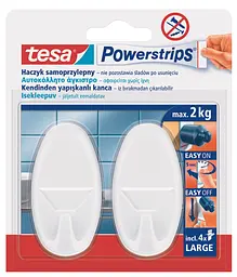 Гачки пластикові овальні L під плитку/метал Tesa Powerstrips білі 2 шт. - мініатюра 2