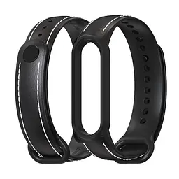 Ремінець для Xiaomi Mi Band 5/6 силікон + шкіра MiJobs Чорний (1540701) - мініатюра 3