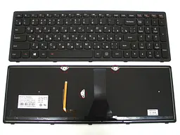 Клавіатура для LENOVO IdeaPad G500s, G505s, S500, S510p, Z510 (Вузький шлейф!!! Ширина 25мм) (RU Black з рамкою. Підсвітка клавіш).