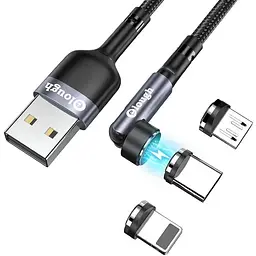 Кабель магнітний із швидкою зарядкою 7 Contact 3 A, 3 в 1 Micro USB/Lightining/Type C, обертання на 540°, 1 м Elough hoz0012437